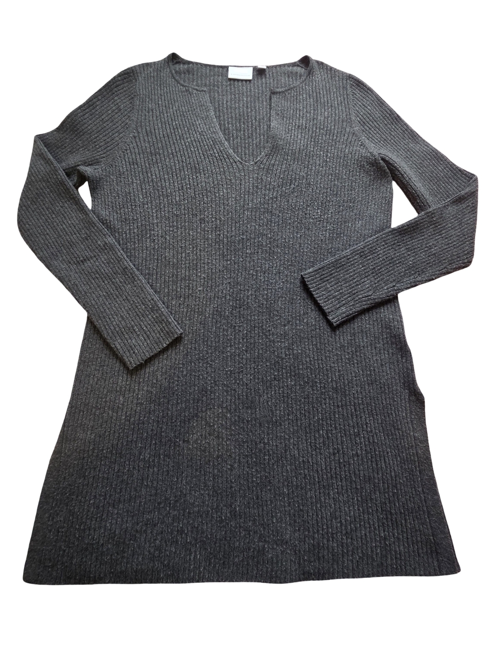 Anthropologie Charcoal Ribbed V-Neck Sweater